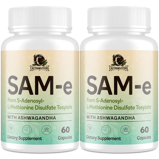 C Calthorvitana SAM-e supplement bottle for convenient daily capsules.