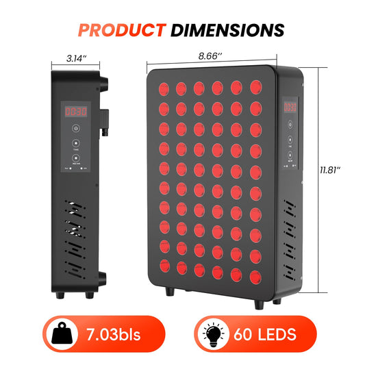 CCGIRU red light panel side view showcasing compact home-use design for convenience.