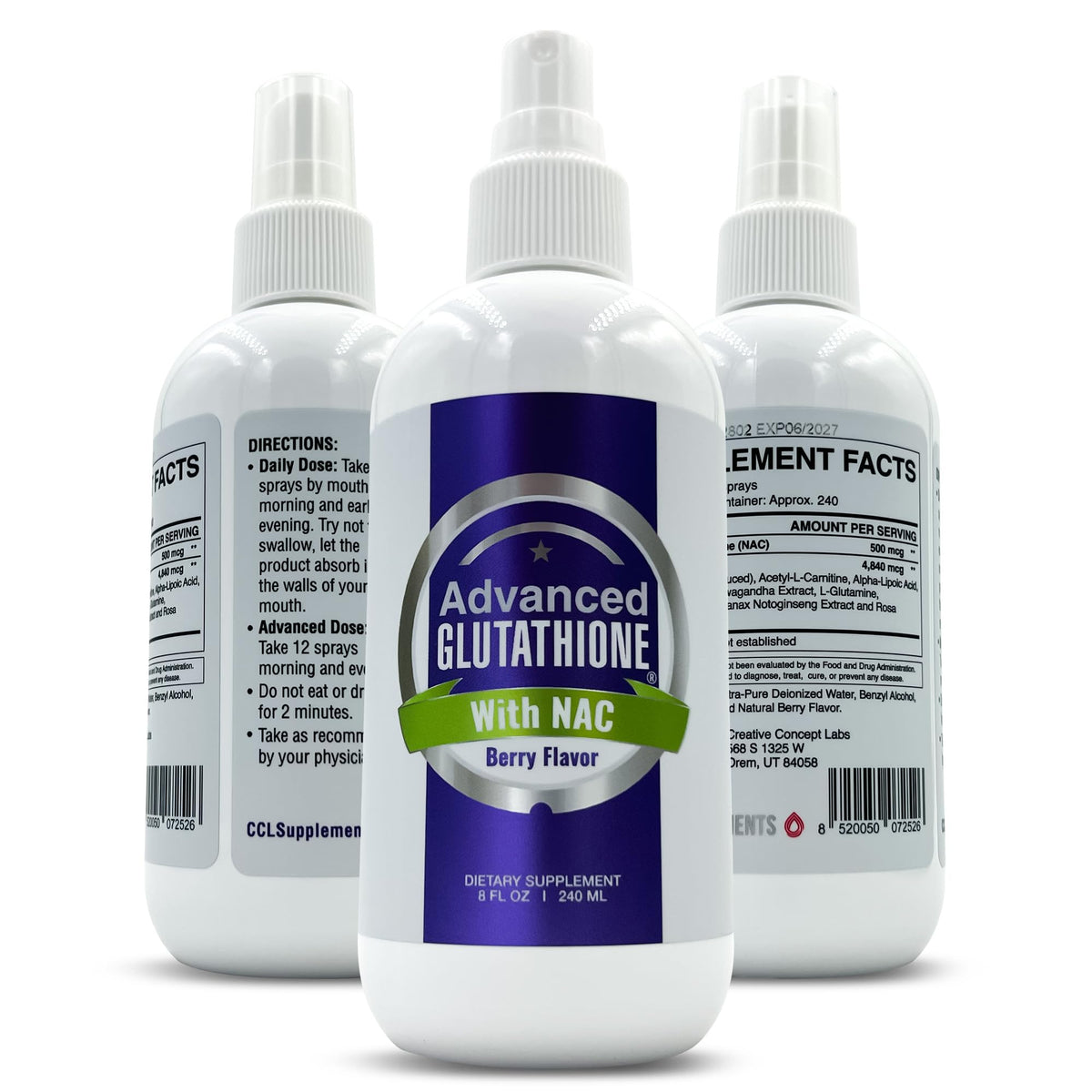 CCL Supplements glutathione spray bottle for rapid sublingual absorption potential.