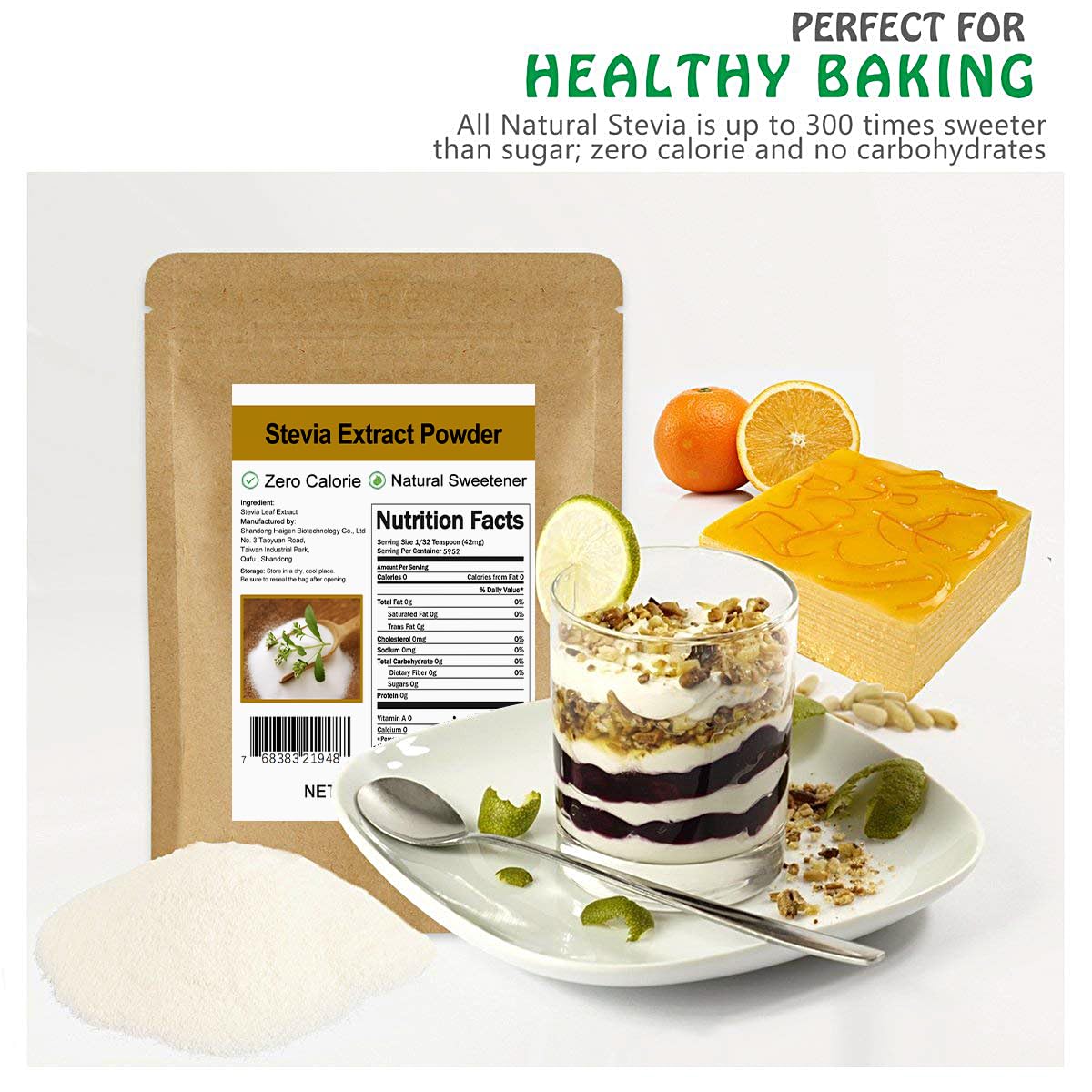 CCnature stevia powder in baking preserves flavor with no added calories.