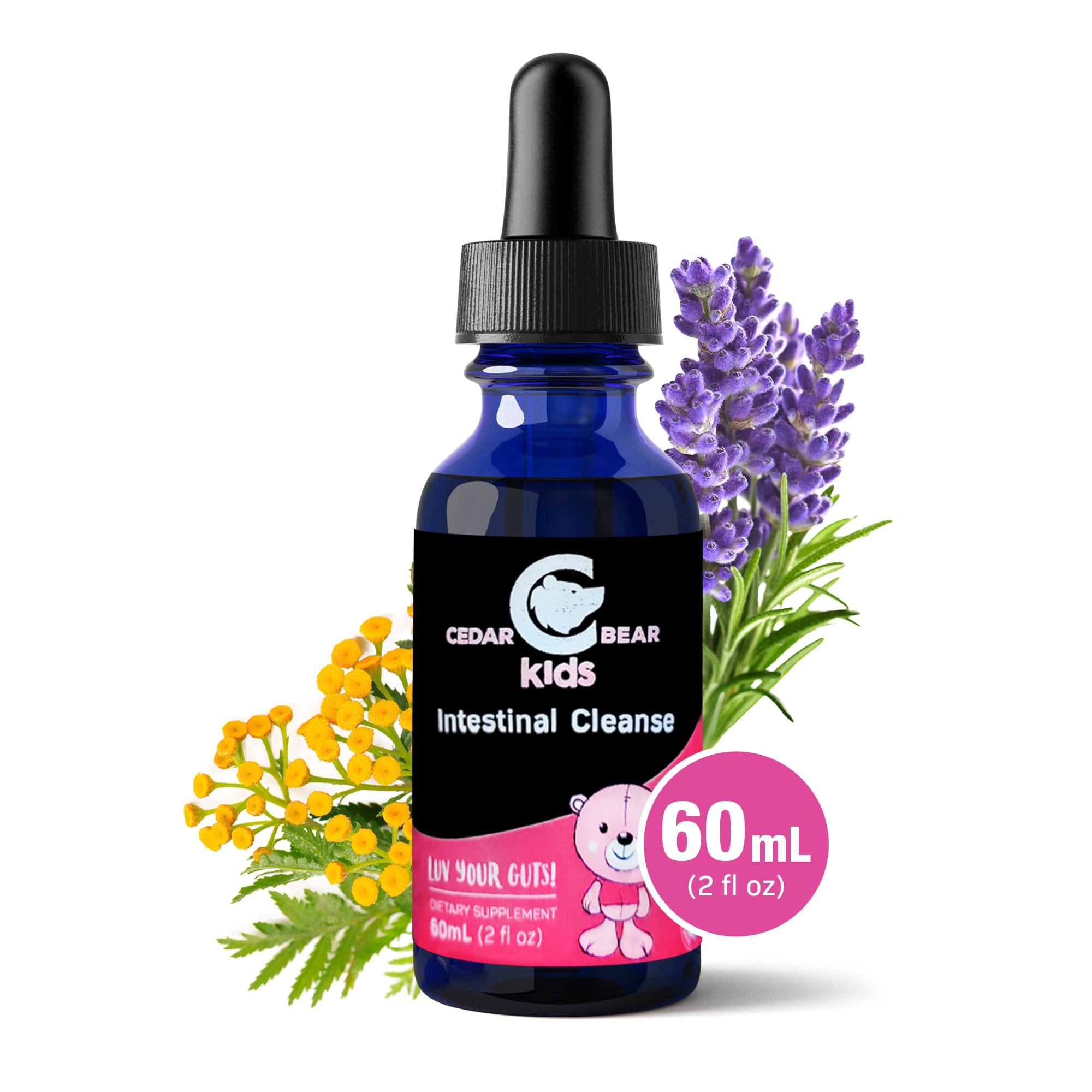 Cedar Bear natural herbs blend image highlights black walnut, orange peel, lavender.