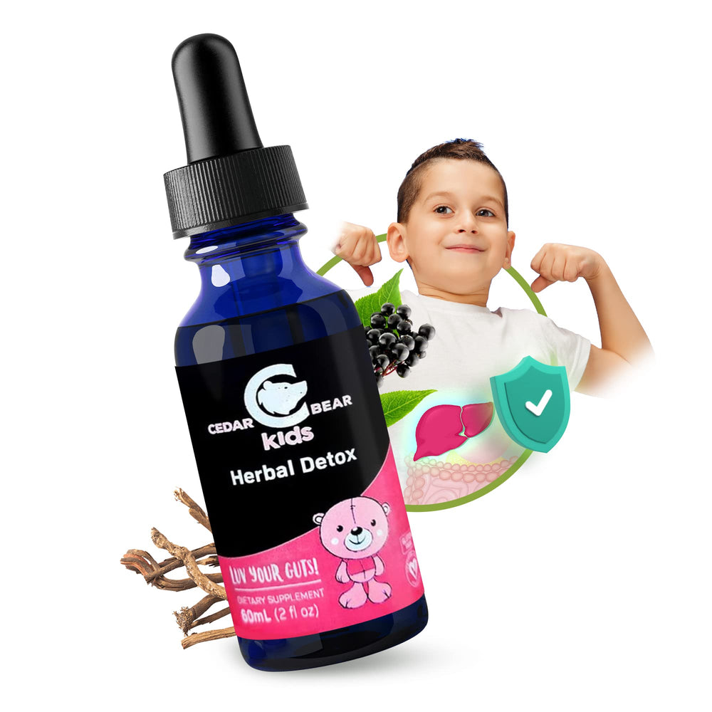 Pouring Cedar Bear Naturales Herbal Detox for Kids supports simple administration