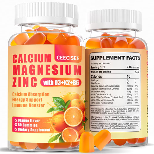 Ceecisee calcium magnesium zinc gummies pour, easy daily dose for a balanced routine