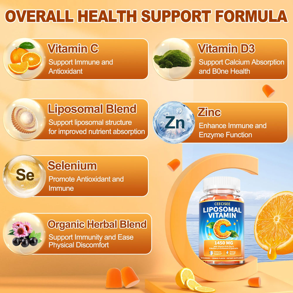Ceecisee liposomal vitamin C gummy with D3 and zinc ingredients for immune support.