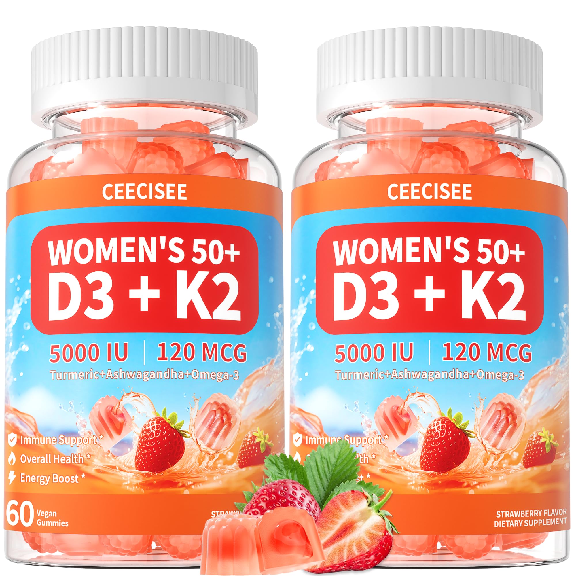Ceecisee Vitamin D3 K2 gummies bottle front showing strawberry flavor and label