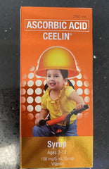 Ceelin vitamin C syrup bottle featuring kid-friendly orange flavor and immune support.