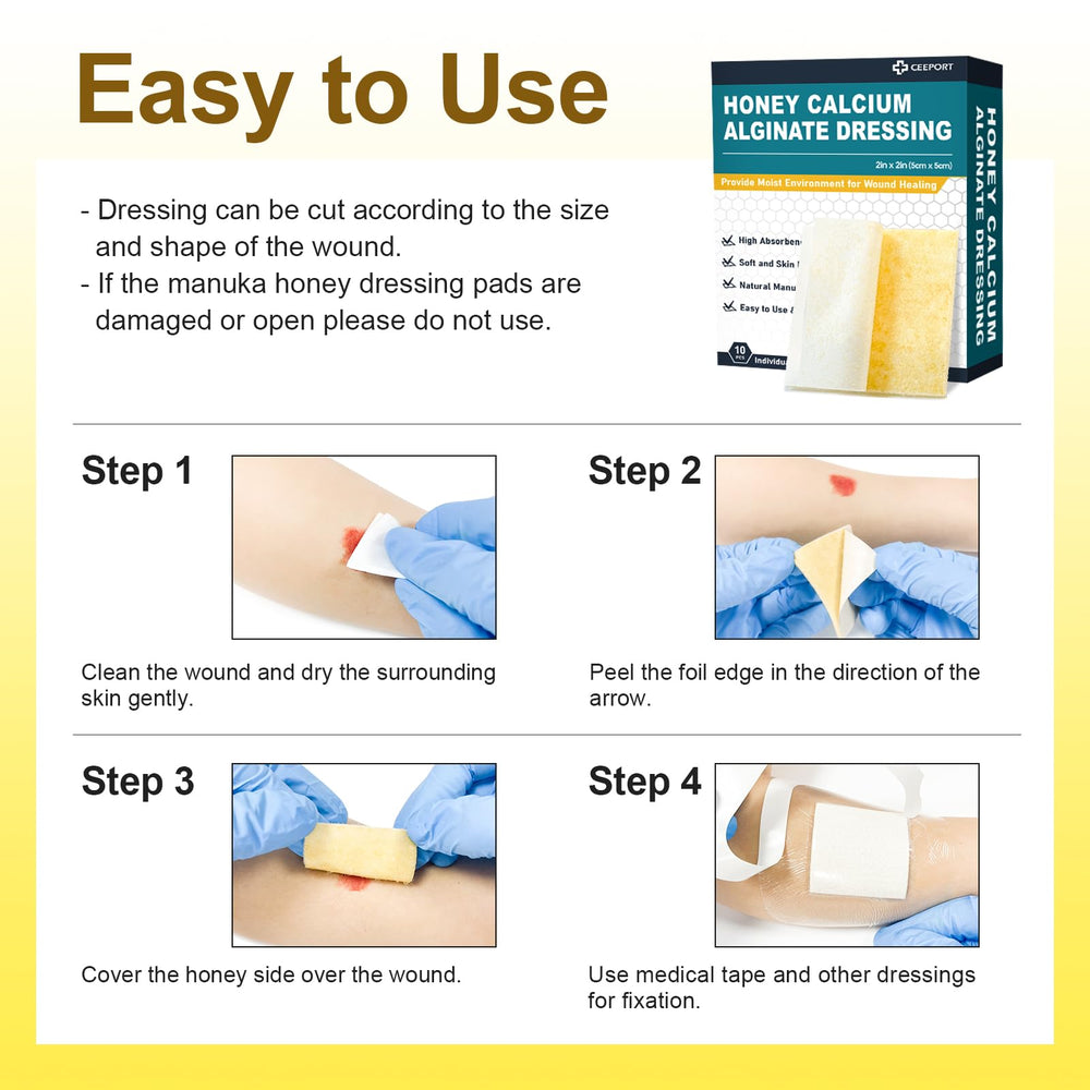 Ceeport Manuka honey 2x2 dressing ready for minor wound use