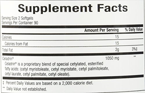 Celadrin Advanced Joint Health bottle label with capsules and 180 softgels.