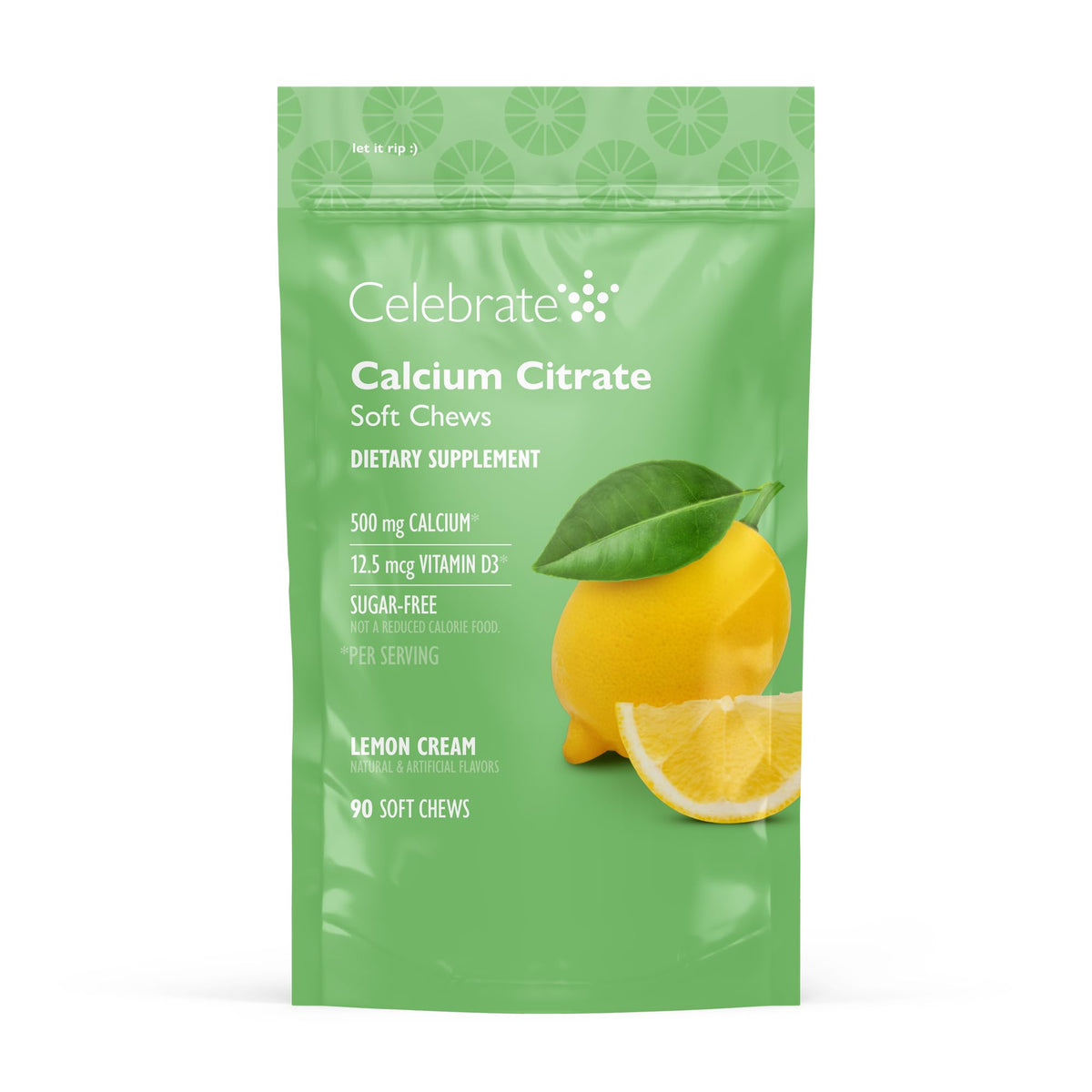 Celebrate Bariatric calcium citrate soft chews lemon bottle on countertop supports bone health