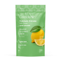 Celebrate Bariatric calcium citrate soft chews lemon bottle on countertop supports bone health