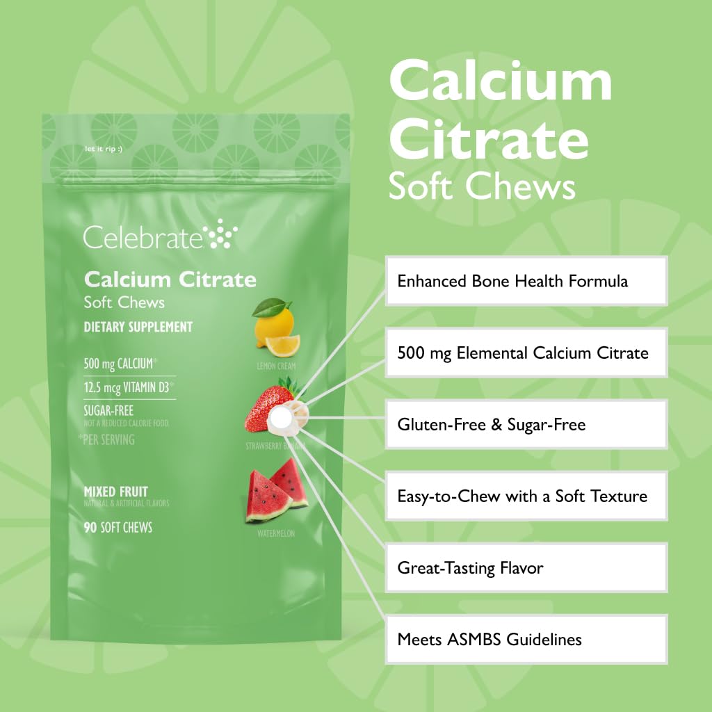Celebrate Bariatric Supplements calcium citrate soft chews resealable bag for on-the-go use