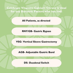 Celebrate Bariatric soft chews nutrition panel communicates calcium and D3.