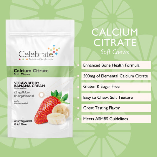 Celebrate Bariatric soft chews packaging highlights sugar-free, gluten-free formula.