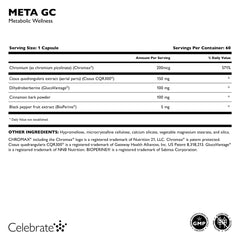 Celebrate Bariatric META GC capsules close-up shows easy-to-take capsules for on-the-go routines