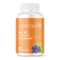 Celebrate Vitamins iron supplement bottle in grape for post-bariatric nutrition support.