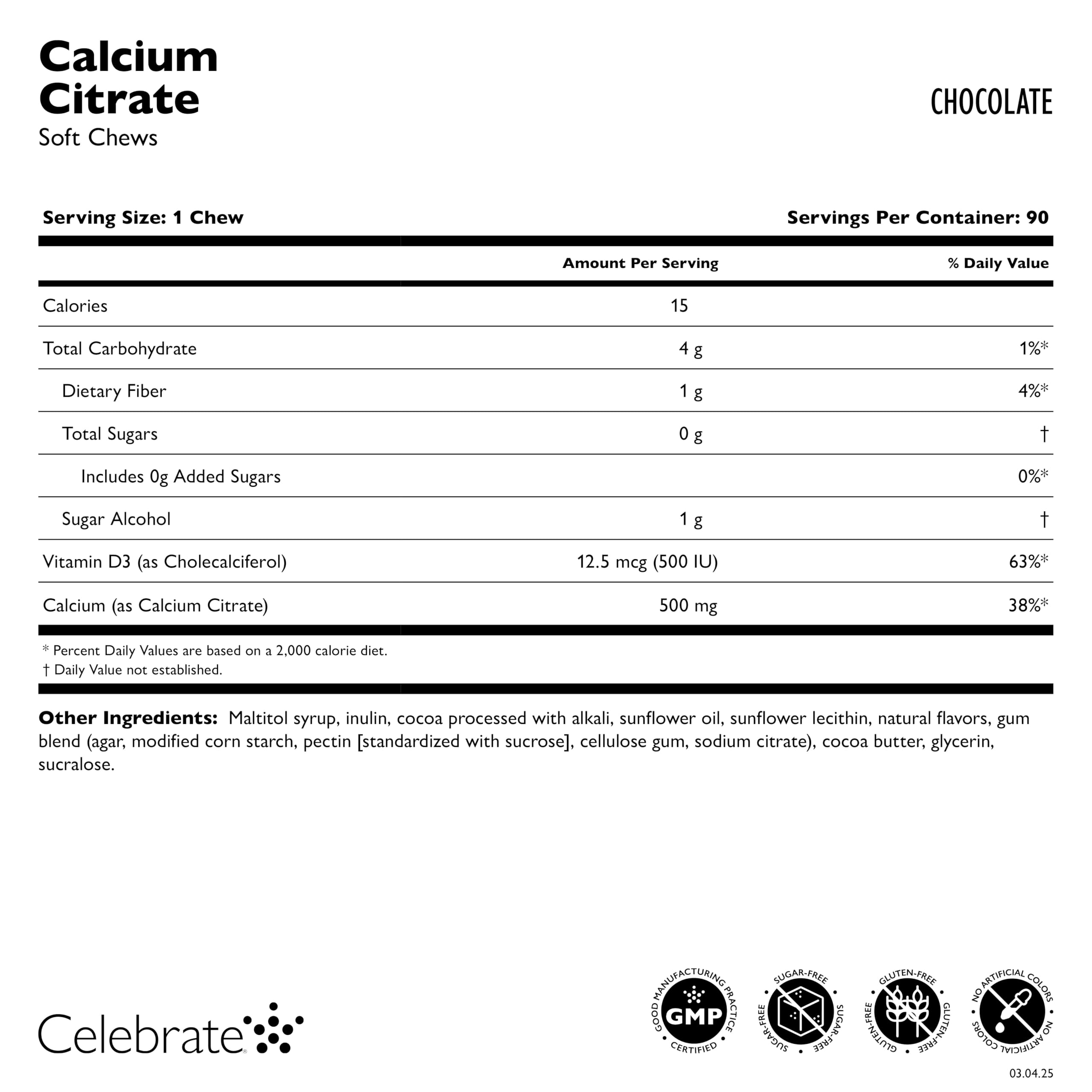 Calcium citrate soft chew by Celebrate Vitamins, chocolate, vitamin D3 for calcium absorption