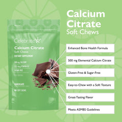 Celebrate Vitamins bariatric chews package, chocolate flavor, convenient D3 calcium on the go