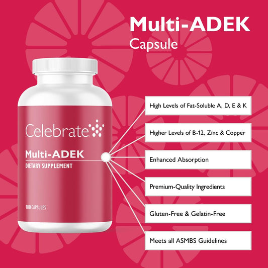Celebrate Vitamins Multi ADEK bottle showing easy daily capsule routine