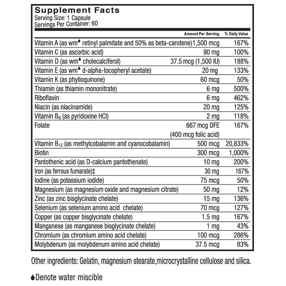 Celebrate Bariatric Supplements Celebrate Vitamins Multi-Complete 60mg Iron pouch—portable on-the-go.