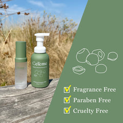 Celéme hypoallergenic cleanser scene suggests safe use for sensitive skin types.