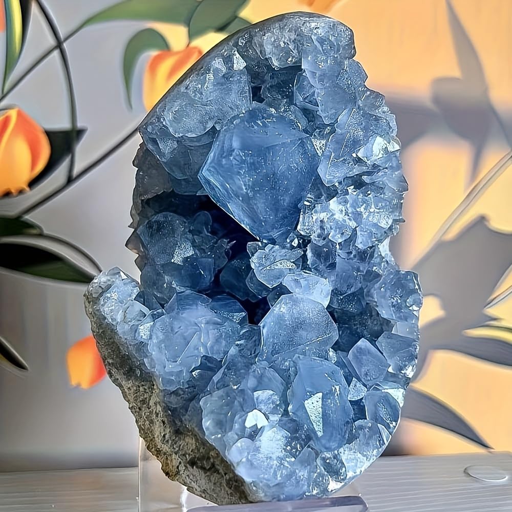 Natural Celestine cluster suggests a larger energy field for spiritual practice.