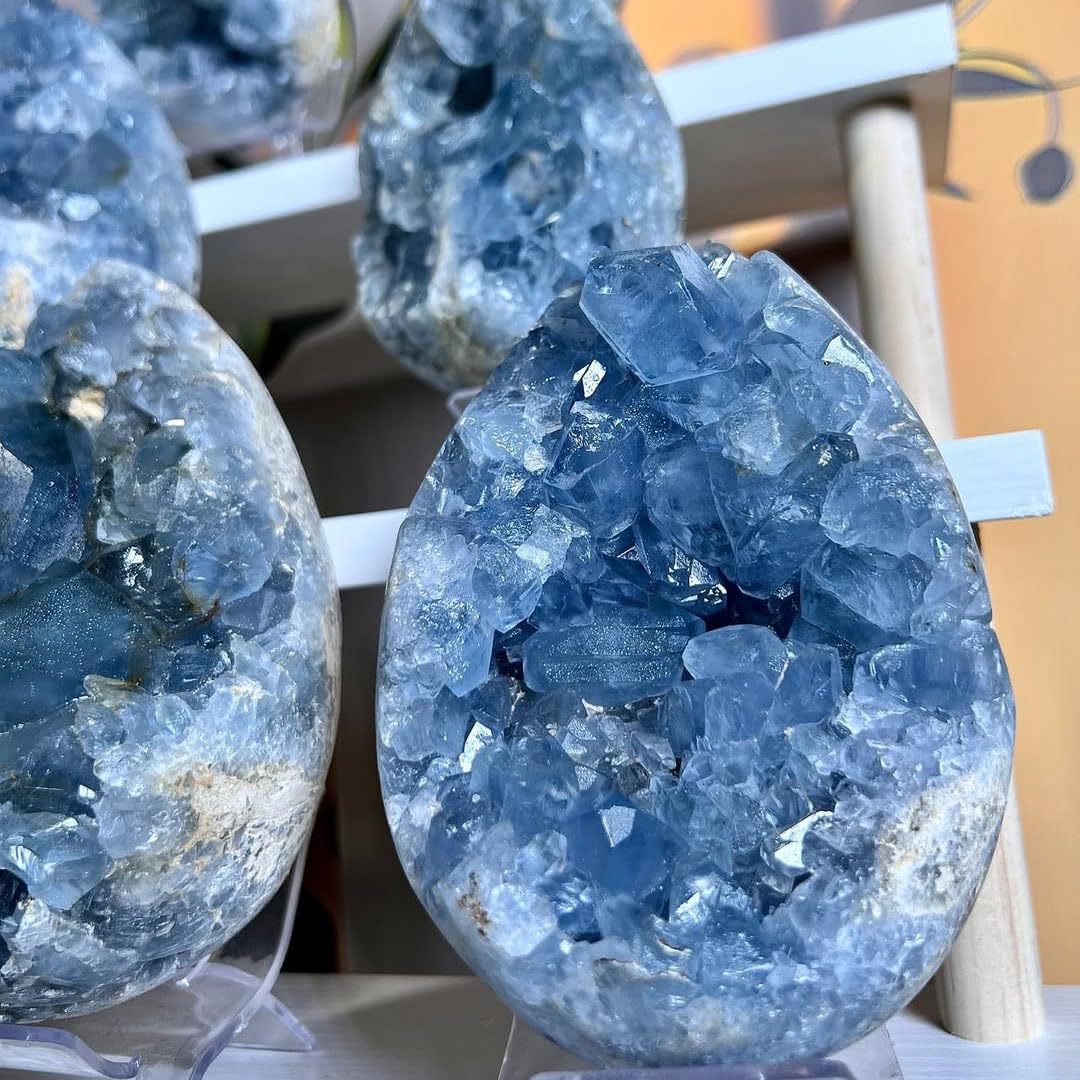 Blue-toned Celestine cluster enhances ambient decor in living areas