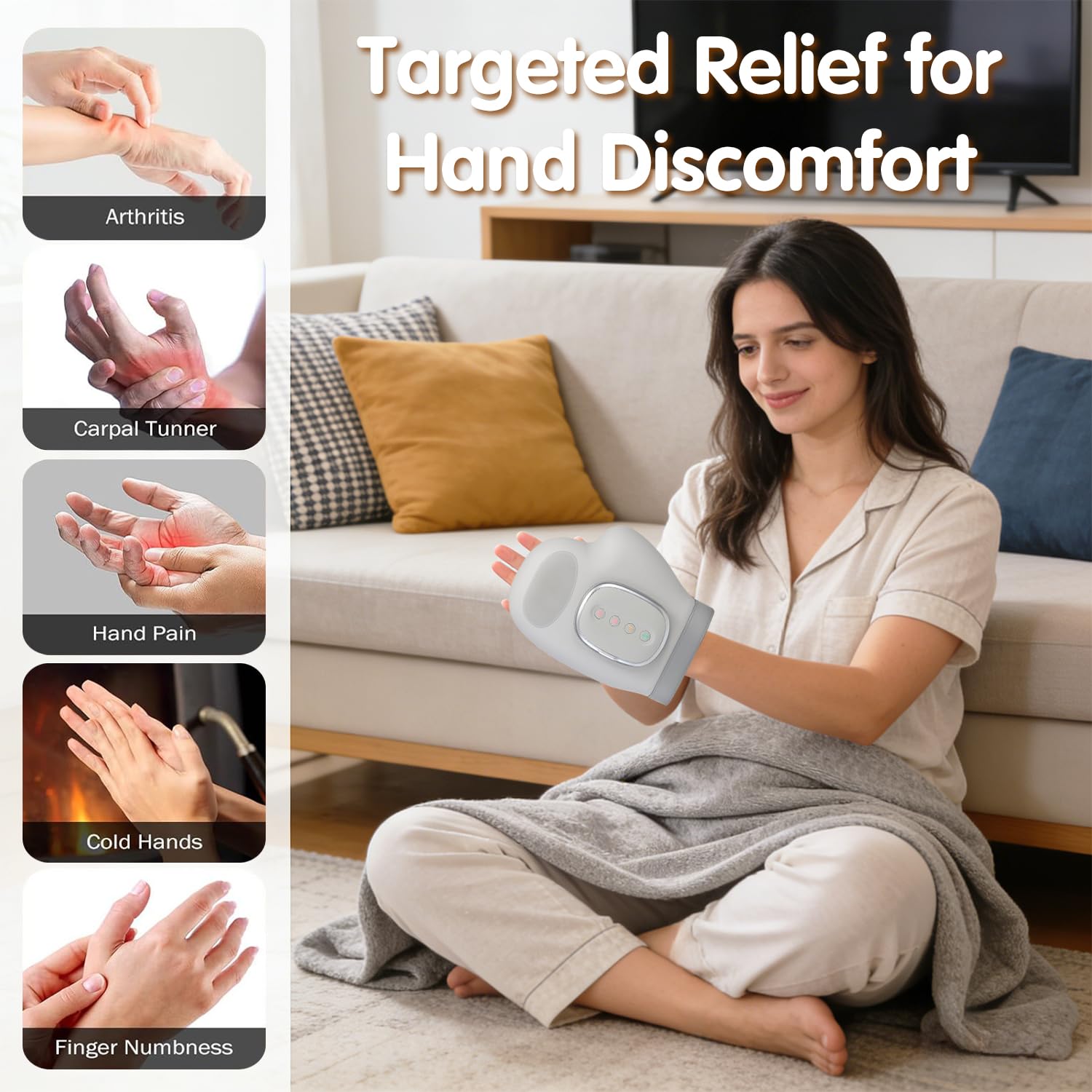 Celinfto hand massager demonstrating 360 degree airbag coverage.