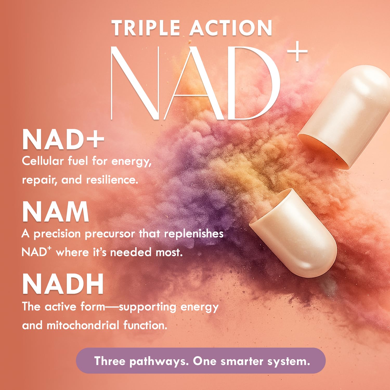 Cell Theory NAD Plus capsules closeup ready to support focus and stamina