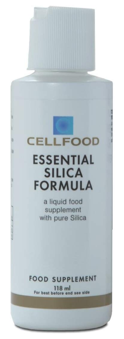 Cellfood Essential Silica bottle pour showing easy dosing for joints and skin health.