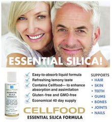 Cellfood Essential Silica liquid close-up highlighting its pleasant taste and absorption.