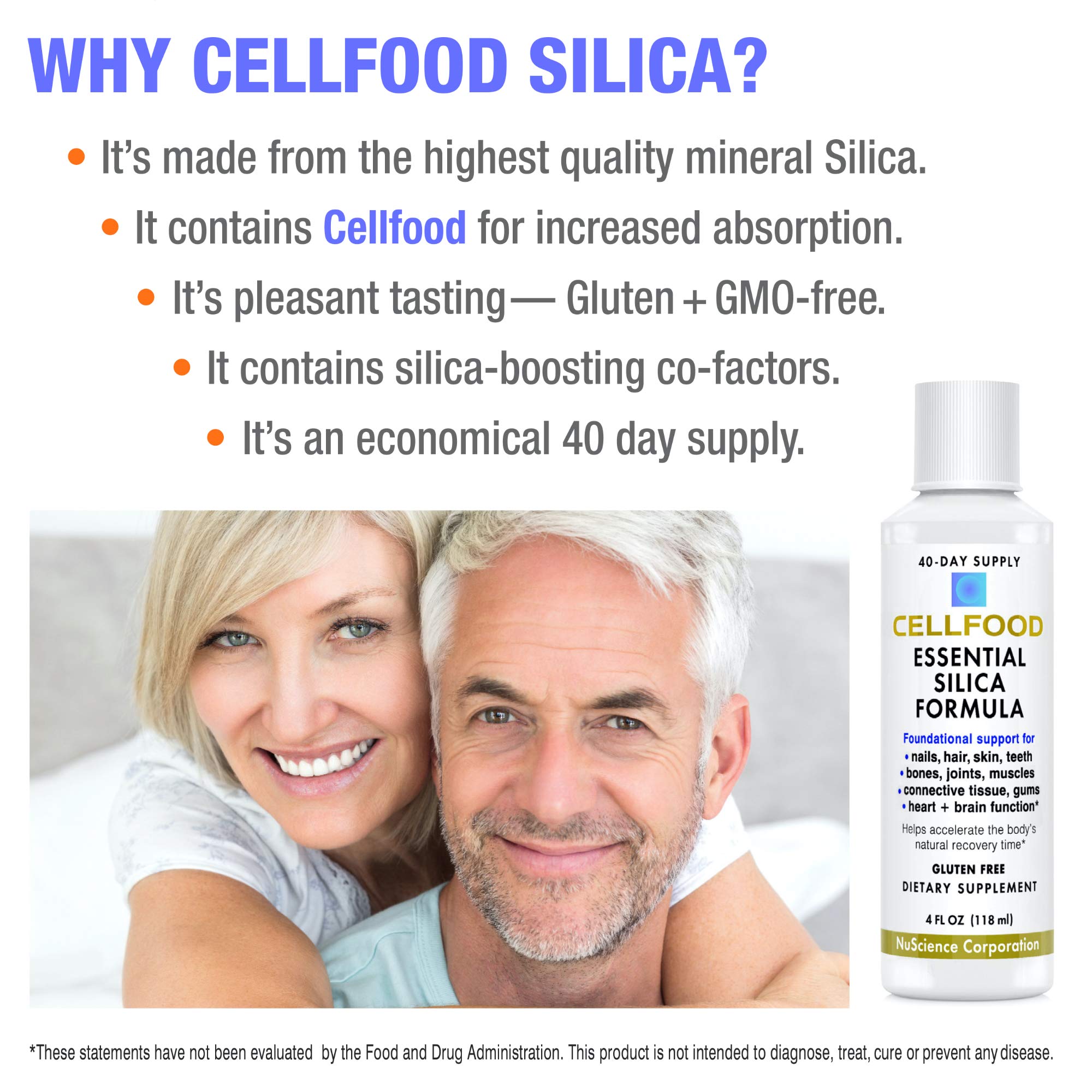 Liquid inside Cellfood Essential Silica bottle emphasizes easy absorption