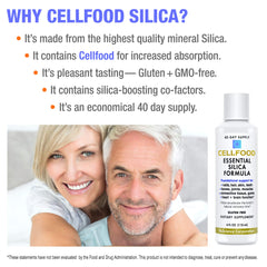 Liquid inside Cellfood Essential Silica bottle emphasizes easy absorption