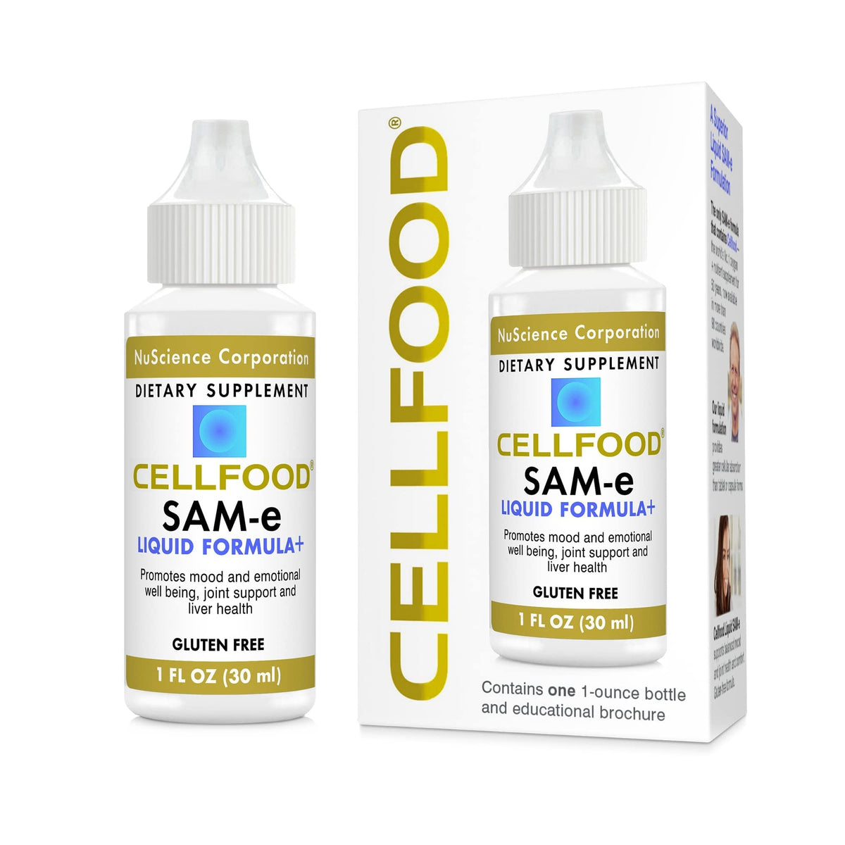 Cellfood SAM-e Liquid Formula bottle for easy, on-the-go support.