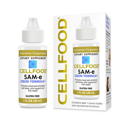 Cellfood SAM-e Liquid Formula bottle for easy, on-the-go support.