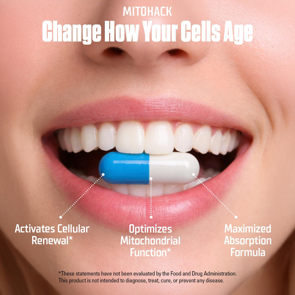 CellHack MITOHACK bottle-front label emphasizes purity and USA-made quality