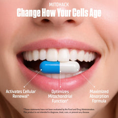 CellHack MITOHACK bottle-front label emphasizes purity and USA-made quality