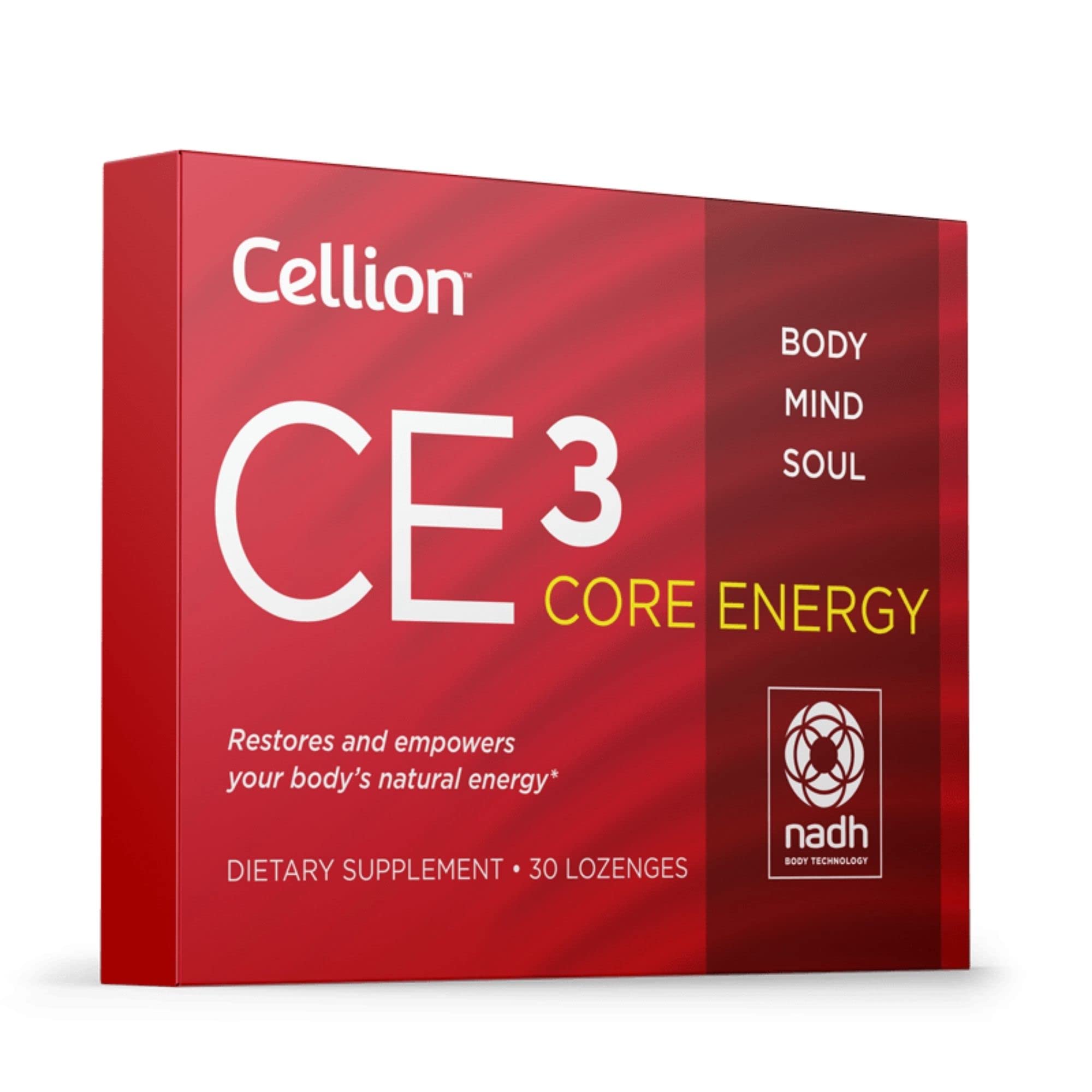 Cellion CE3 NADH lozenge bottle for steady daily energy support.