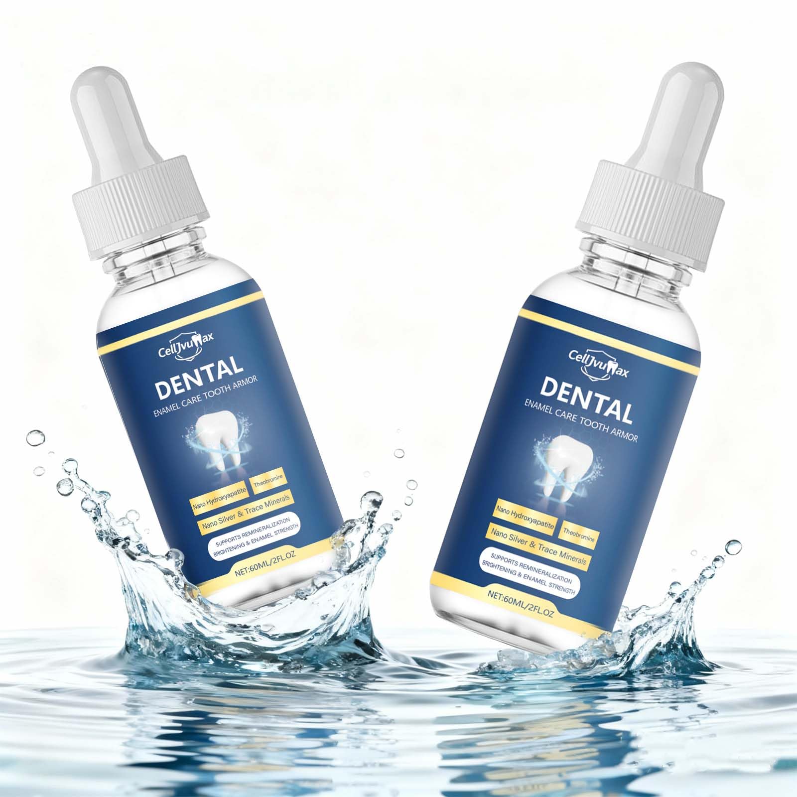 CellJuvMax Cavity Armor enamel action demo hints at daily protection against wear.