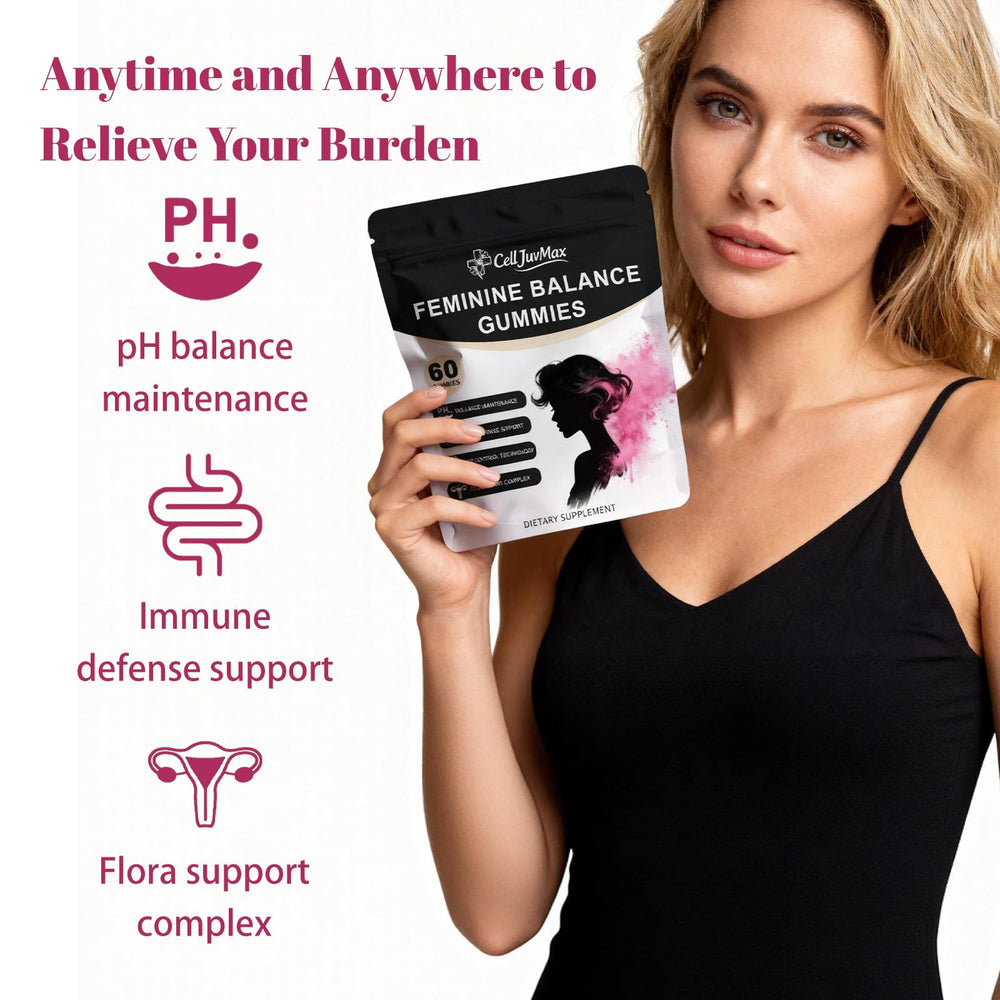 CellJuvMax gummies in hand highlight portable, vegan-friendly feminine wellness.