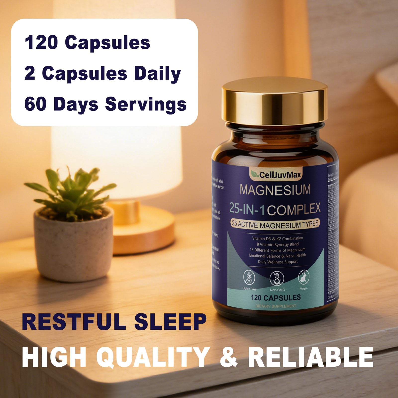 Wellness scene hints at a calm morning routine with magnesium support.
