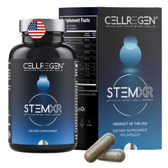 Cellregen StemXR bottle front promotes daily vitality for busy lifestyles.