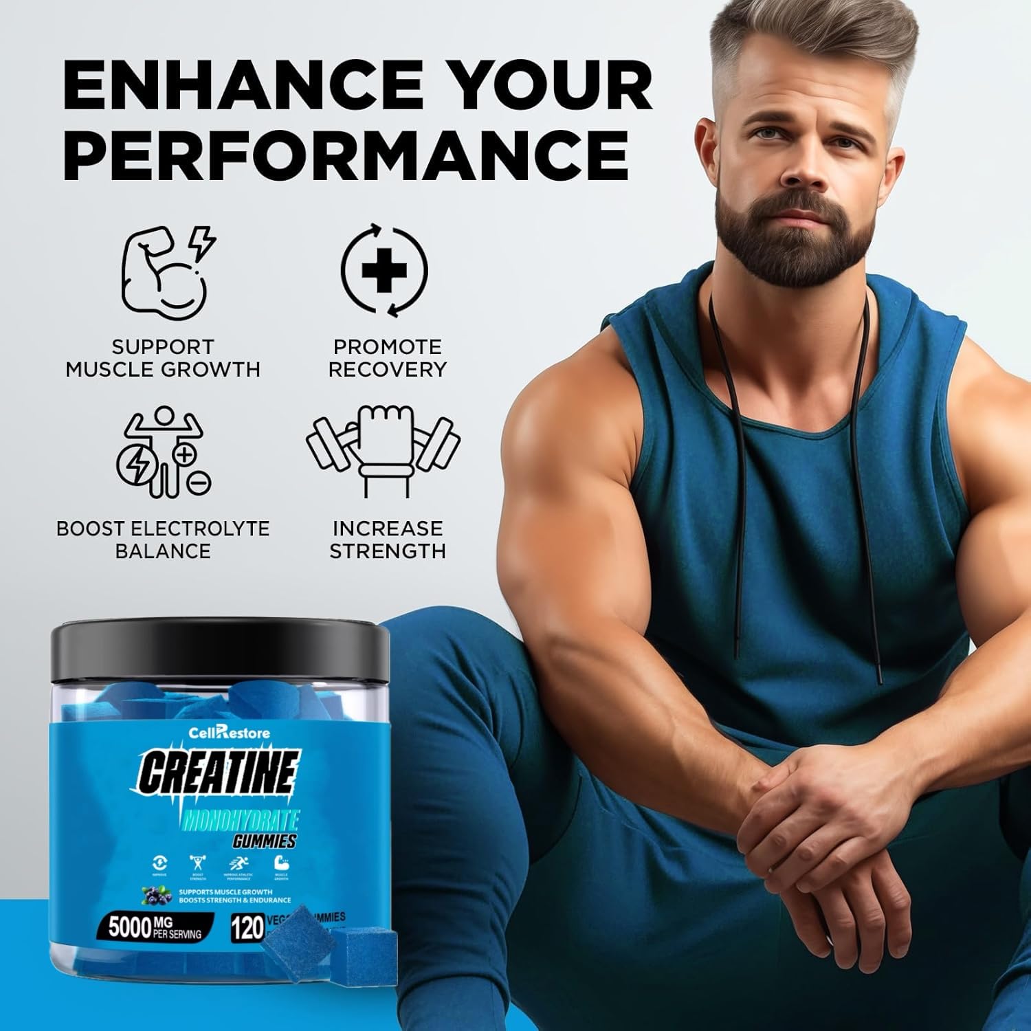 CellRestore Creatine Monohydrate Gummies vegan sugar-free label supports dietary preferences.