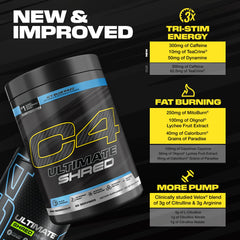 Cellucor C4 Ultimate Shred detailed label explains ingredients and benefits.