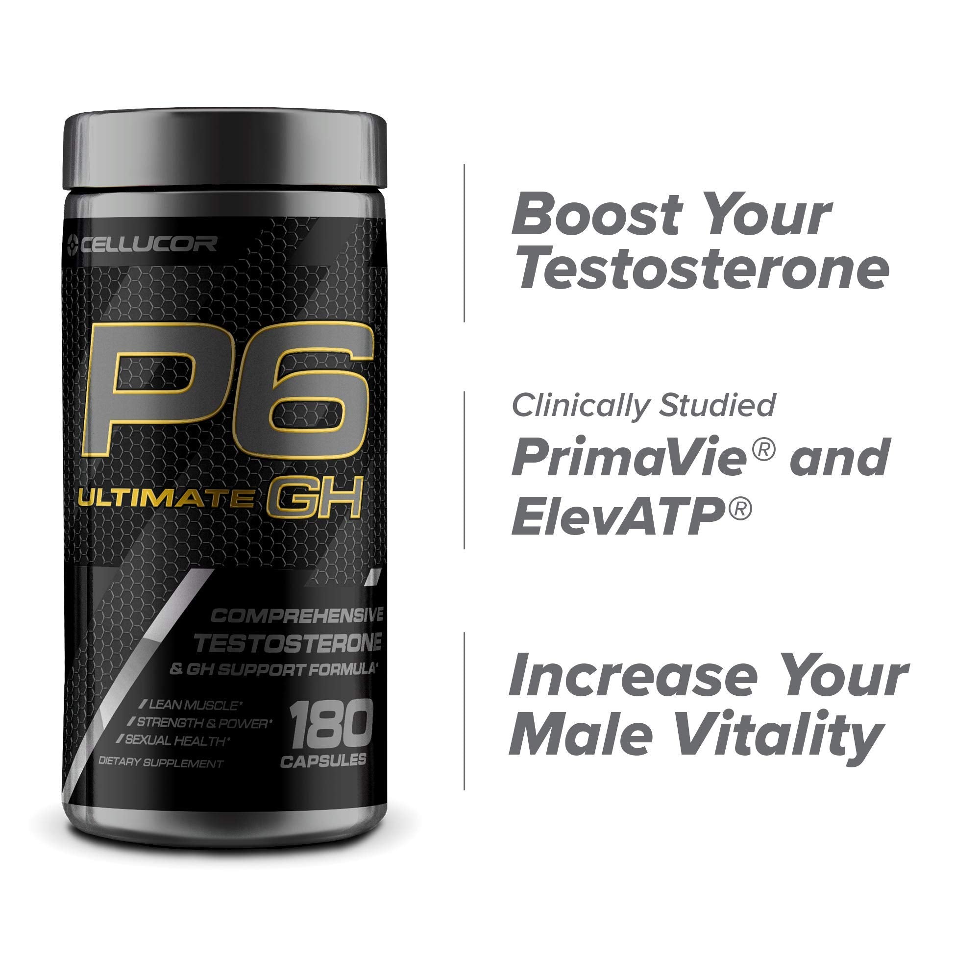 Cellucor P6 Ultimate GH label closeup highlighting key ingredients for performance.