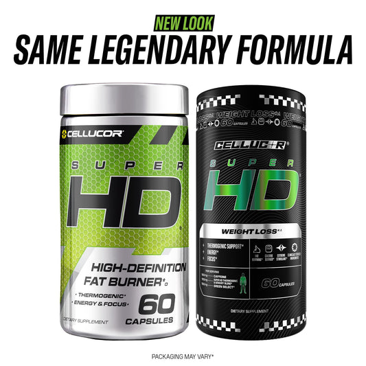 Cellucor SuperHD bottle back label outlines ingredients for focus and metabolism support.
