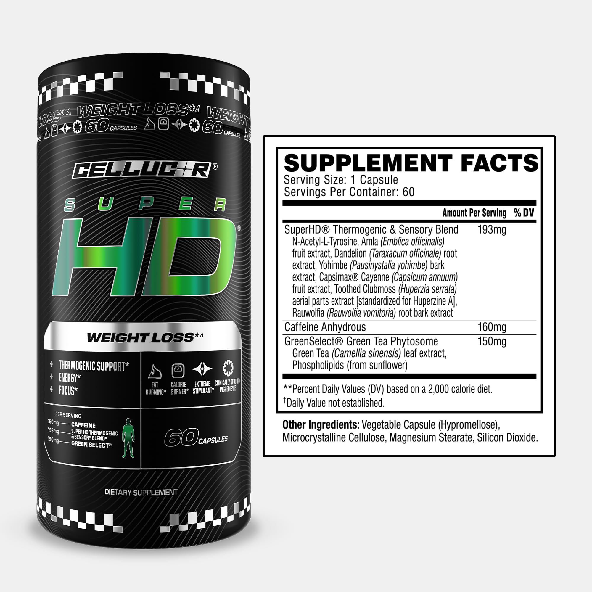 Cellucor SuperHD capsules poured ready for daily energy and focus use.