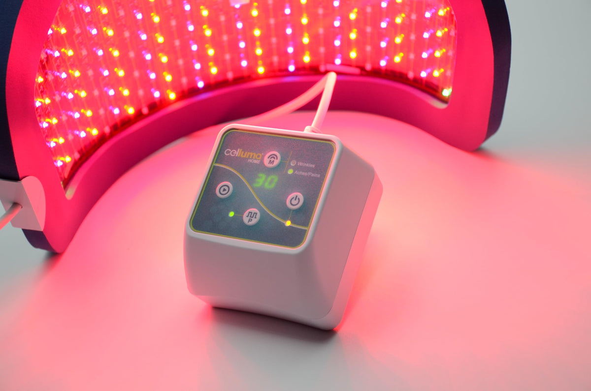 Celluma Home LED battery indicator shows charge level for portable use.