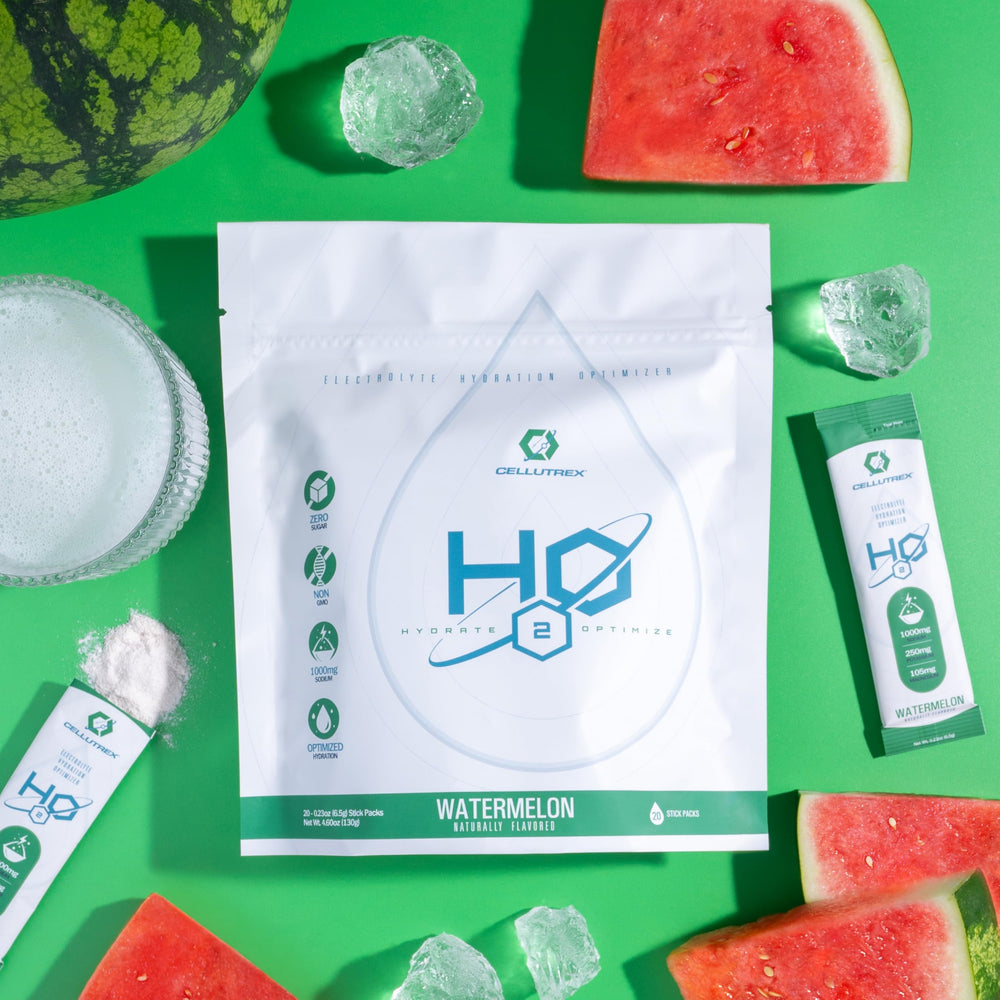 Cellutrex H2O electrolytes watermelon in a glass delivering refreshing hydration after workouts