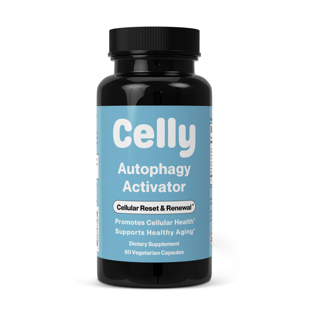 Celly Autophagy Activator bottle close-up for daily wellness support.
