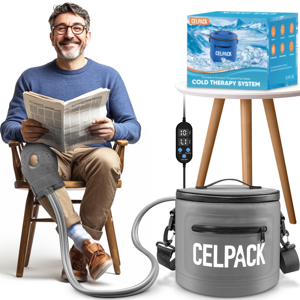 Celpack ice therapy machine front view for knee recovery with controlled cold